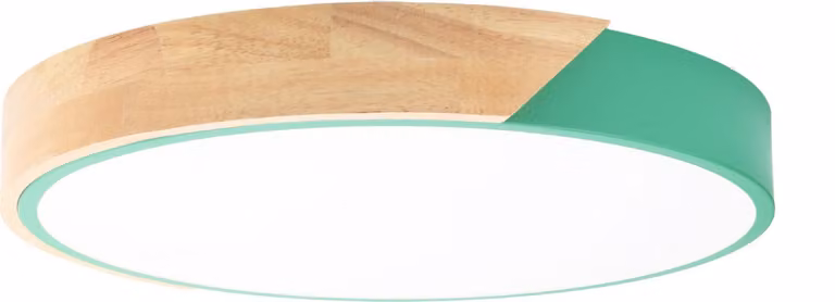 Plafoniera LED rotonda "KUMO" 30W Ø40cm, Metallo verde con legno naturale, Luce selezionabile 3000K-4000K-6000K