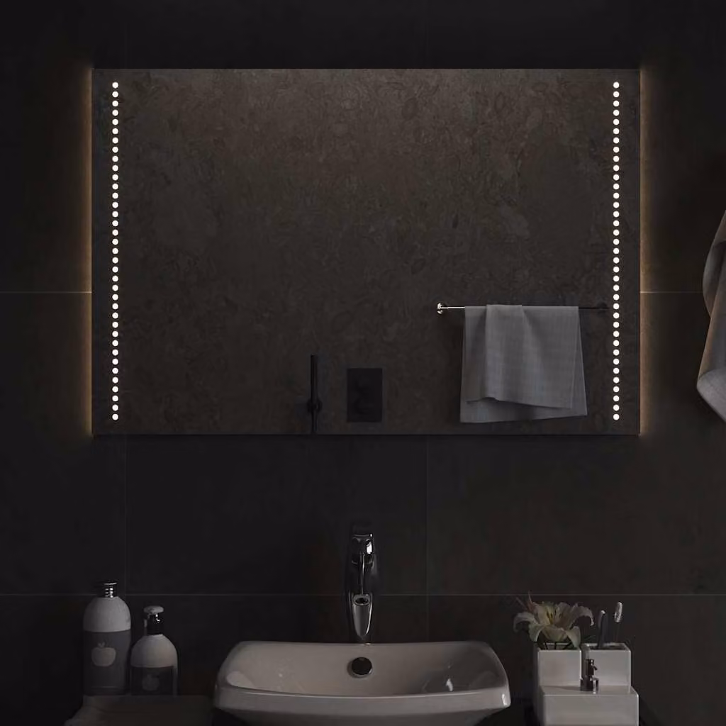 Specchio da bagno moderno vidaXL con luci LED, rettangolare, L: 90 cm, H: 60 cm