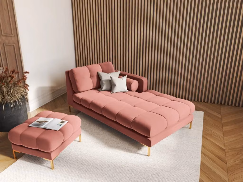 Chaise longue destra Bali di Cosmopolitan Design in velluto rosa con struttura in metallo L/P/H: 164 x 102 x 75 cm – 2