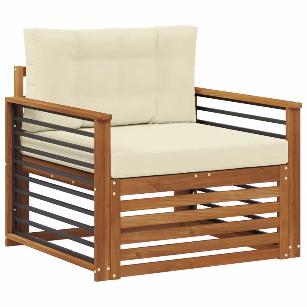 Divano da esterno moderno vidaXL in legno di acacia massello con cuscini beige e bianchi – 2