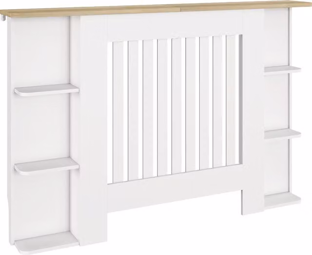 Copri radiatori HOMCOM con ripiani design moderno a listelli bianco L: 124 cm, P: 19 cm, H: 83 cm – 1