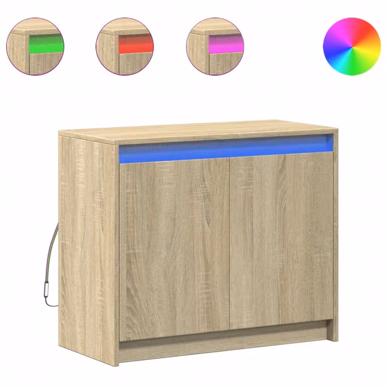 Credenza con LED Rovere Sonoma 72x34x61 cm in Legno Multistrato