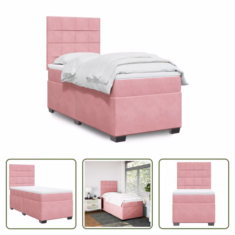 The Living Store Letto a molle con materasso Rosa 80x200 cm Velluto