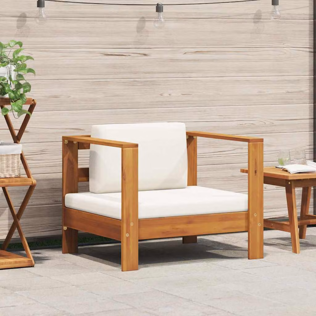 Sedia da giardino vidaXL in legno di acacia con cuscini beige e braccioli