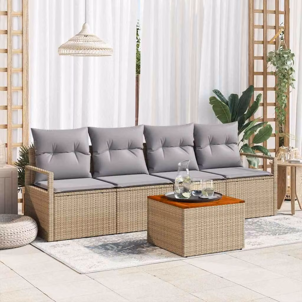Maison Exclusive - Set Divano da Giardino con cuscino 5 pcs Beige polyrattan