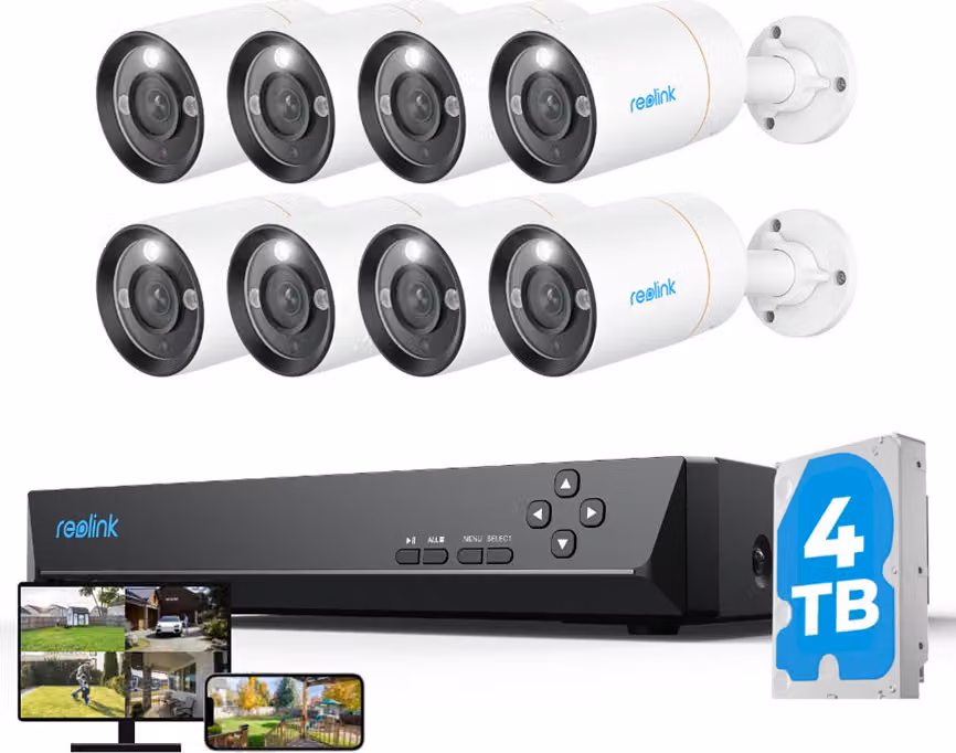 Set di telecamere di sorveglianza per esterni Reolink da 12MP, 8x PoE IP camera di sorveglianza per esterni con 4TB 16CH NVR, faretti, rilevamento persone/veicoli