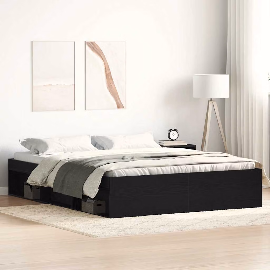 Giroletto vidaXL senza materasso in legno e MDF, colore nero e rovere, L/P/H: 200 x 150 x 35 cm