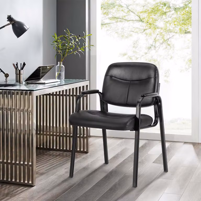 Sedia da ufficio nera, confezione da 2 - Struttura in metallo regolabile - Ergonomica e confortevole - Ideale per sale d'attesa