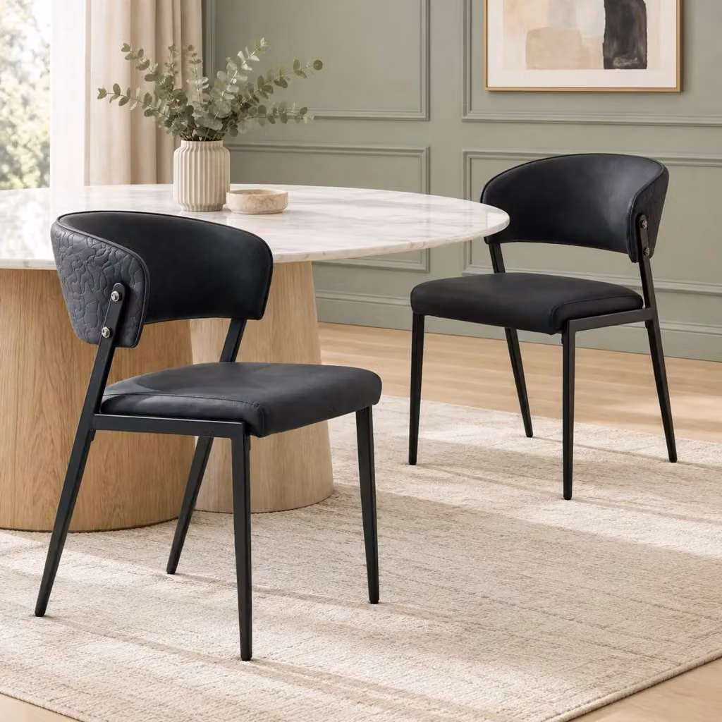 Sedia da pranzo moderna Mivray in similpelle nera con struttura in metallo e schienale ergonomico L: 46,5 cm, P: 51 cm, H: 78 cm – 2