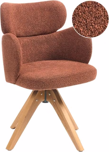 Sedia da pranzo girevole con schienale curvo in boucle arancione stile scandinavo