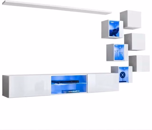 Set di mobili da soggiorno SWITCH XXI design, colore bianco lucido.