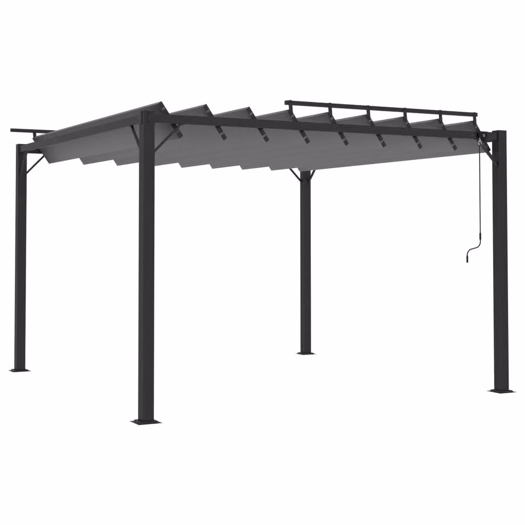 Gazebo con Tetto a Lamelle 3x3 m in Tessuto Antracite/Alluminio