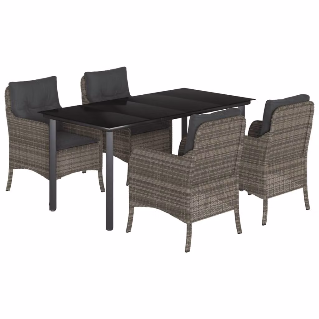 Set da Pranzo da Giardino 5 pz con Cuscini in Polyrattan Grigio