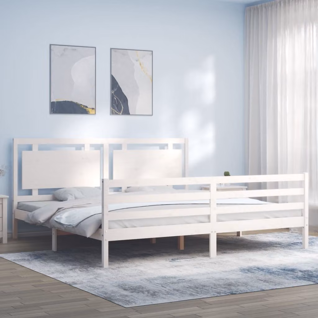 The Living Store Letto in legno massiccio con testiera bianco 200x200 cm
