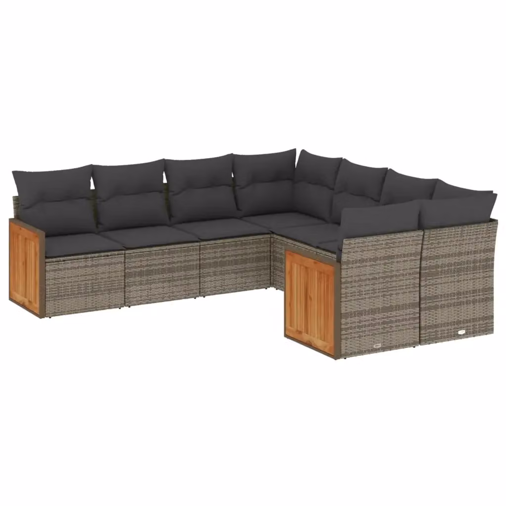Set Divano da Giardino a L vidaXL 8 pz con Cuscini Grigio in Polyrattan e Acciaio – 2