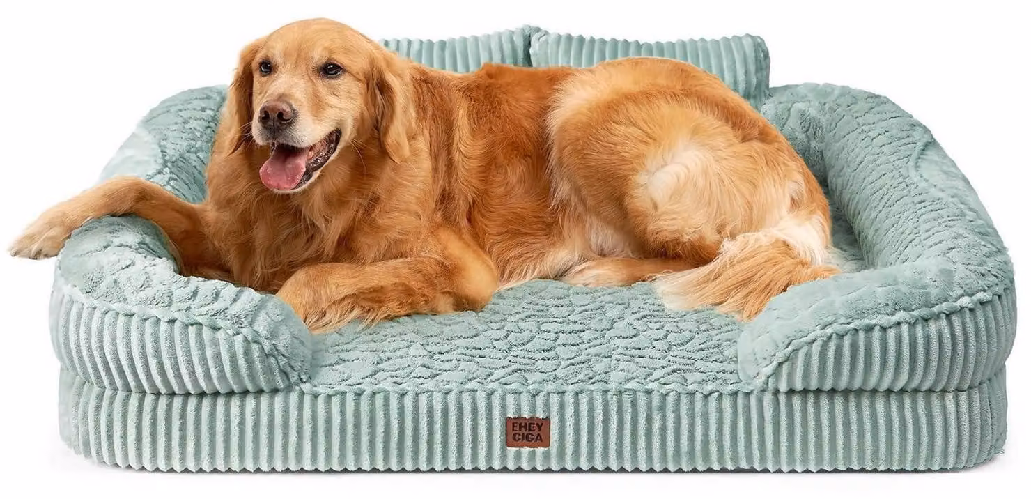 Cuccia ortopedica per cani, 107x76 cm, color verde giada, con supporto per il collo e strato impermeabile
