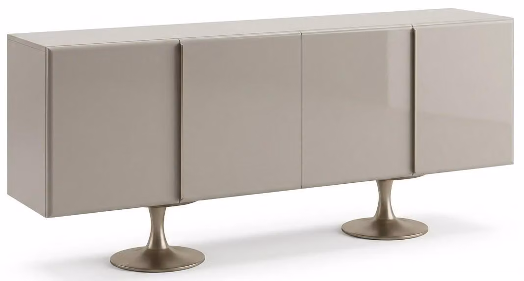 Mobile contenitore moderno, bianco, in legno e metallo, grande, con cassetti
