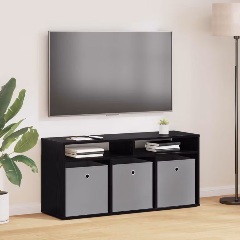 Lowboard moderno vidaXL con cassetto in rovere e nero, L 102 cm x P 32 cm x H 48,5 cm