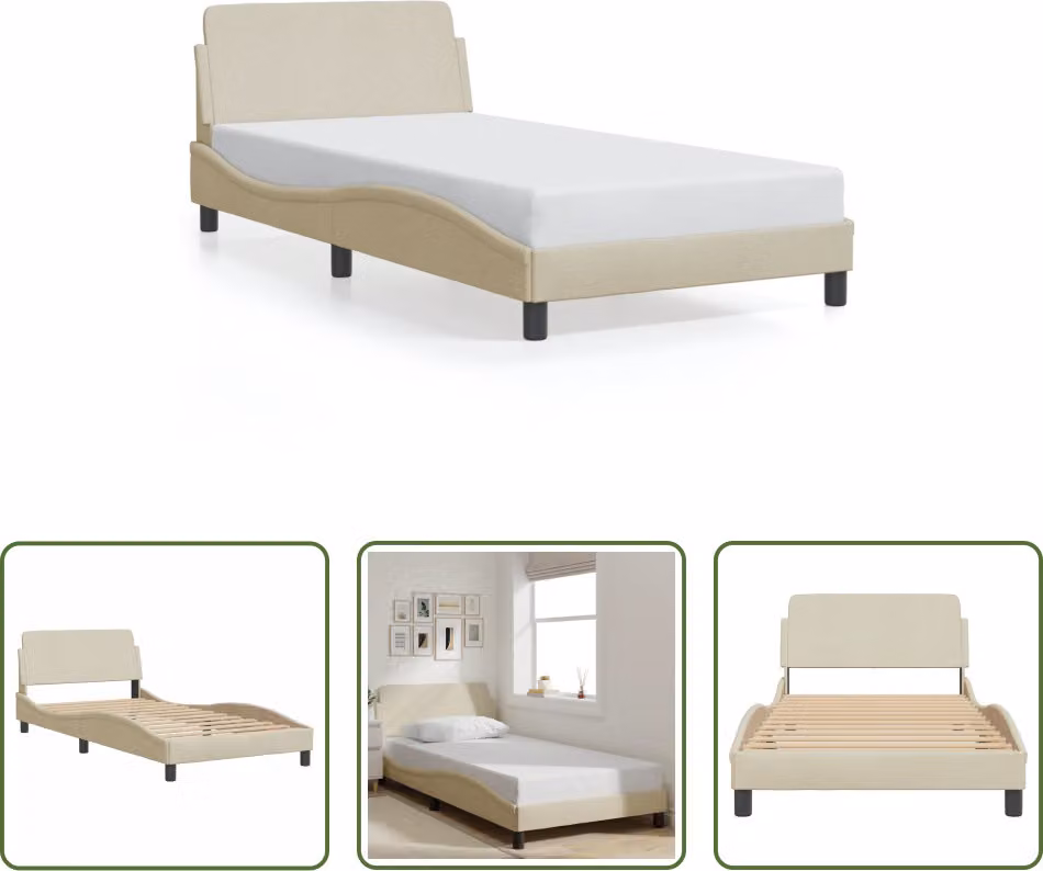 The Living Store Giroletto con testiera crema 100x200 cm in tessuto