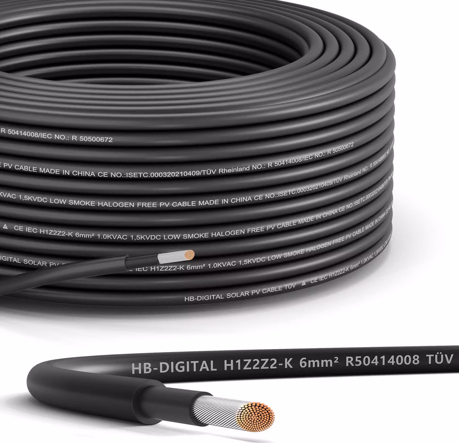 Cavo solare da 40 m, 6 mm², cavo fotovoltaico H1Z2Z2-K per impianti solari, nero