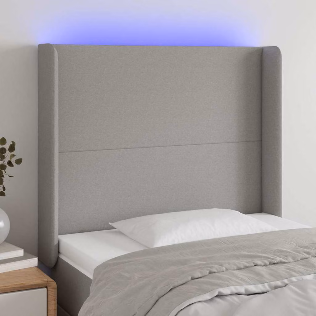Testiera con LED e porta USB vidaXL in tessuto grigio, L 93 cm x P 16 cm x H 118-128 cm