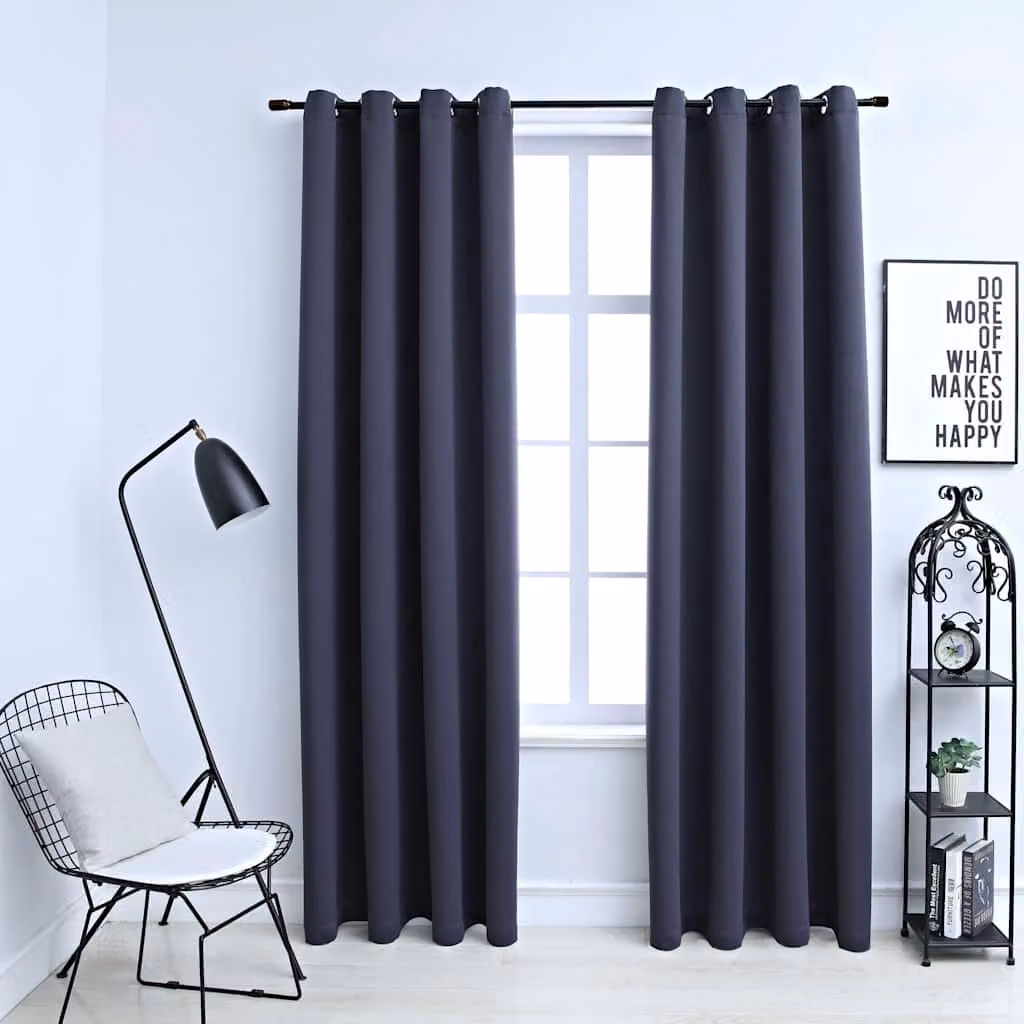 Set di 2 tende oscuranti vidaXL con anelli in metallo, colore antracite, L: 140 cm x H: 225 cm