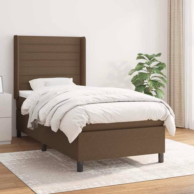 vidaXL Giroletto a Molle con Materasso Ibrido in Tessuto Marrone e Bianco L/P/H: 190 x 90 x 33 cm