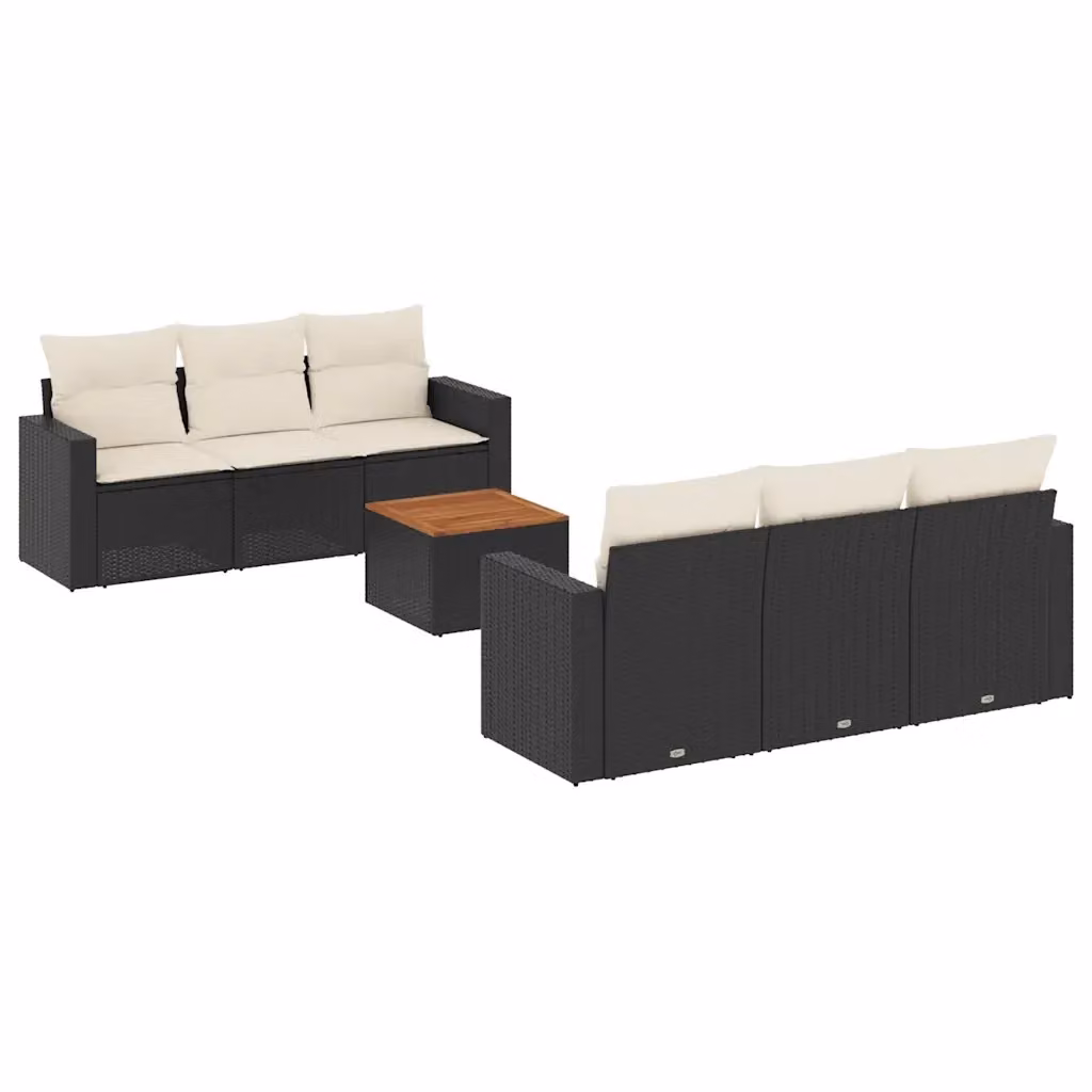 Set di divani da giardino vidaXL in polyrattan nero con 7 pezzi e cuscini inclusi – 2