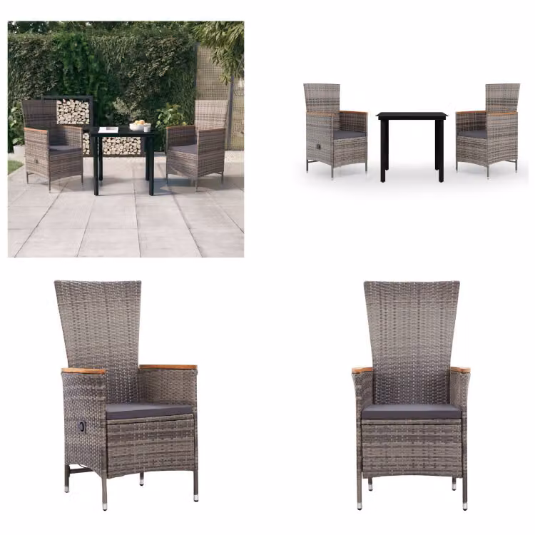 vidaXL Set da pranzo da giardino 3 pezzi con cuscini grigio - Set da pranzo da giardino - Set da pranzo da giardino - Set di mobili da giardino - Set di mobili da giardino