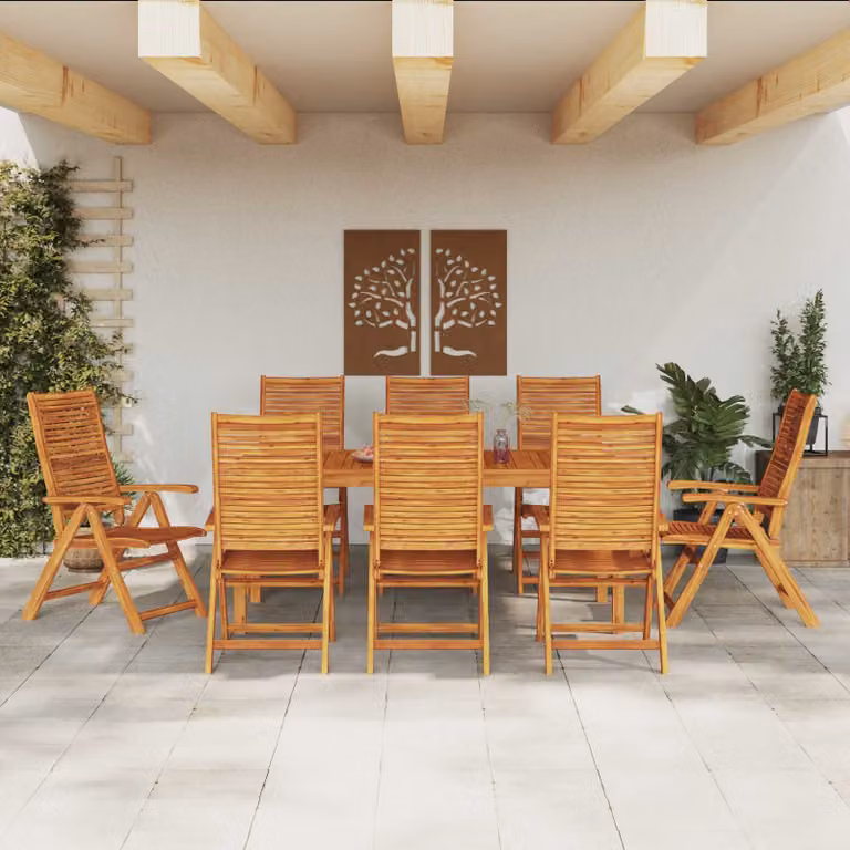 vidaXL Set da Pranzo per Giardino e Terrazzo in Legno di Acacia Trattato Marrone 9 pz