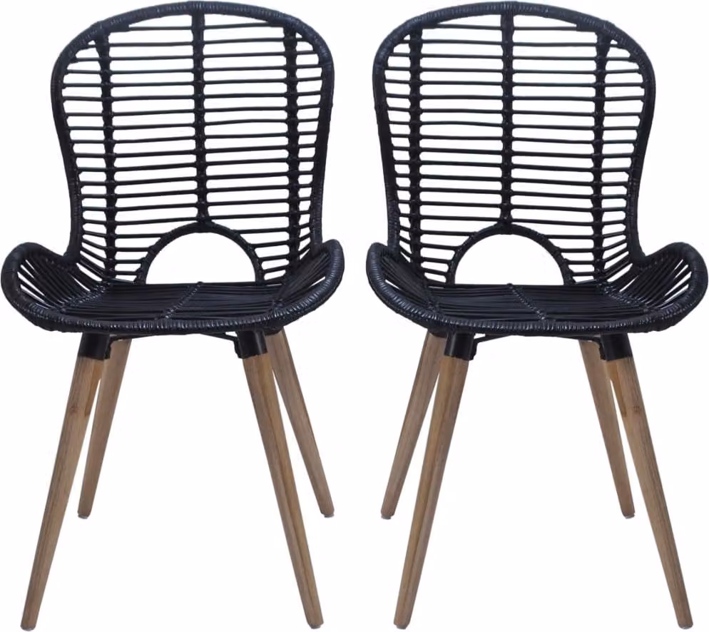 Sedie da Pranzo 4 pz Nere in Rattan Naturale