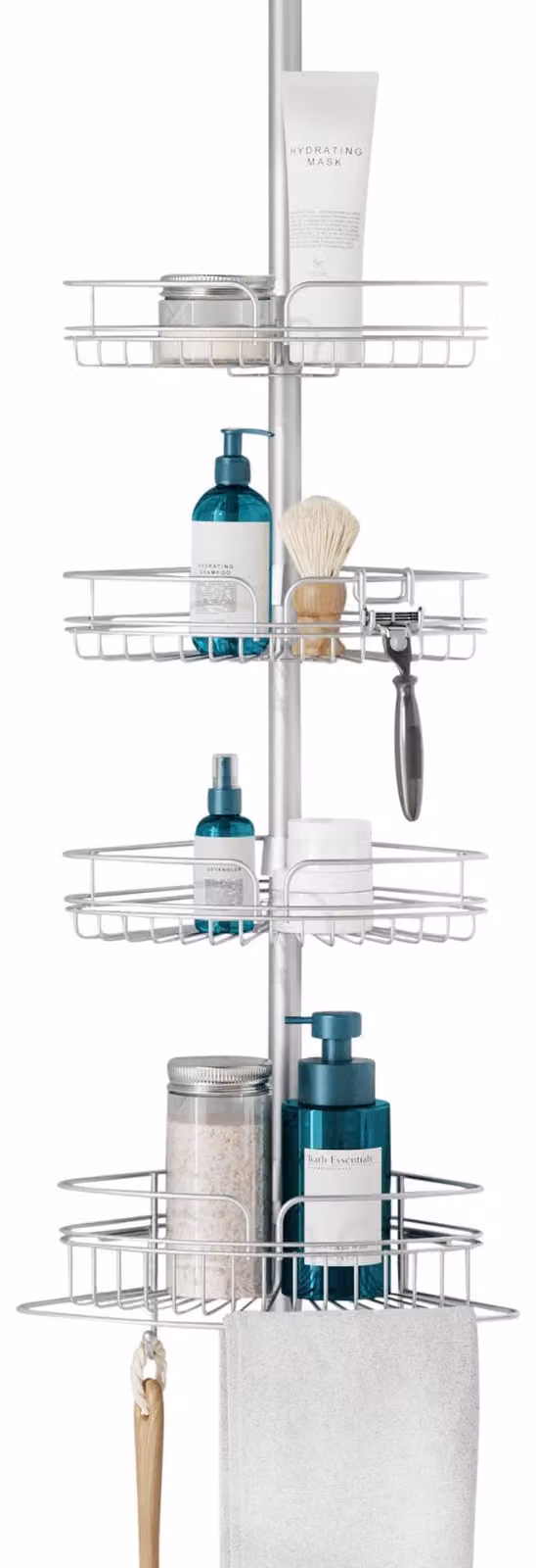 Zenna Home, porta sapone da doccia, asta regolabile, finitura cromo satinato, acciaio legato, regolabile