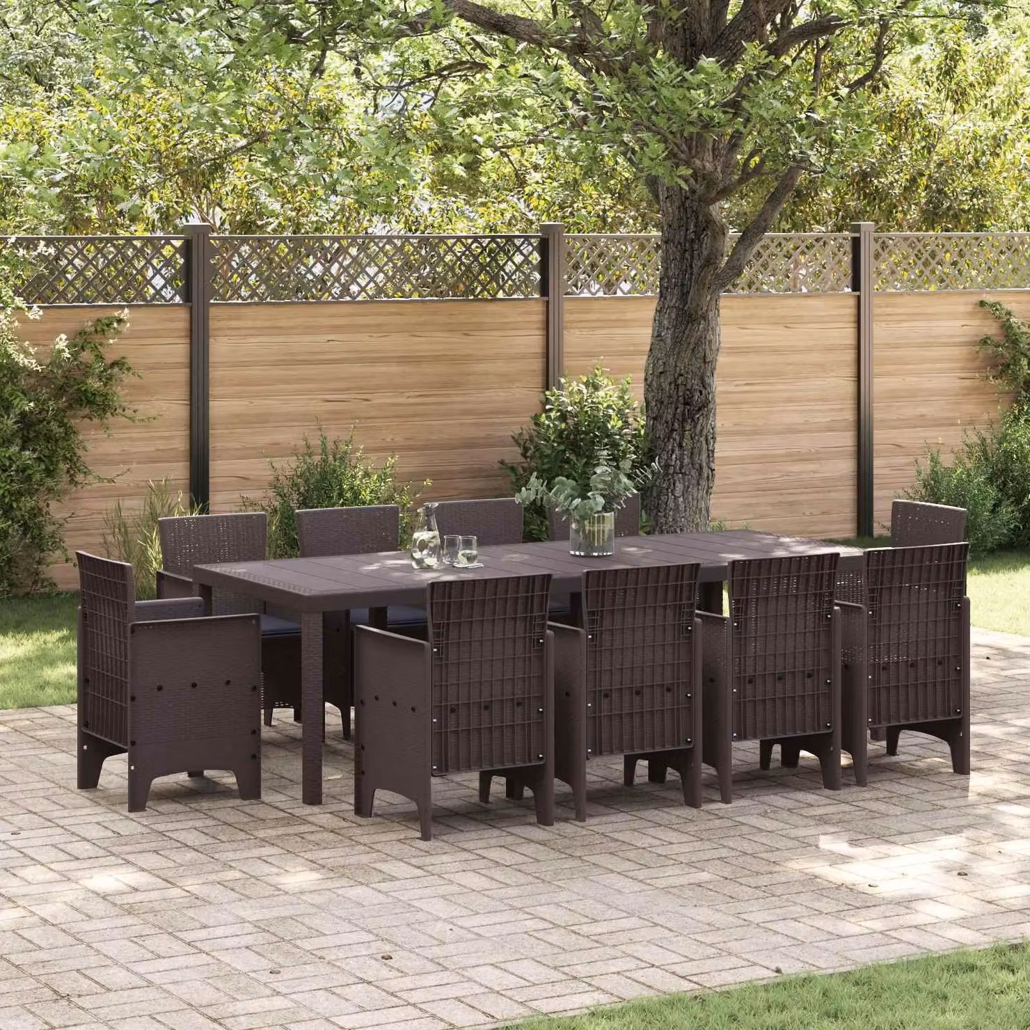 Maison Exclusive - Set da pranzo per esterno, 11 pezzi, colore marrone, materiale: polipropilene