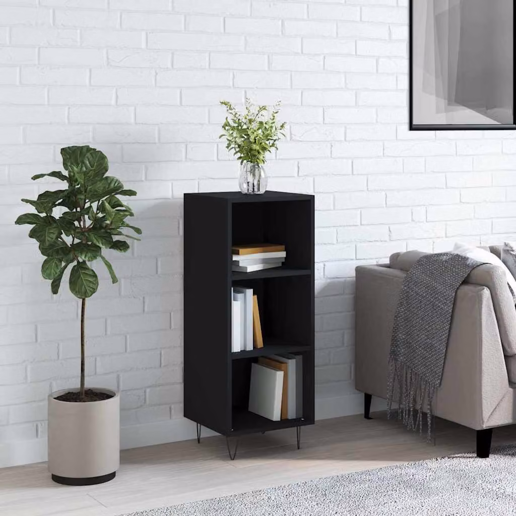 Credenza nera vidaXL in legno e metallo, L: 34,5 cm, P: 32,5 cm, H: 90 cm