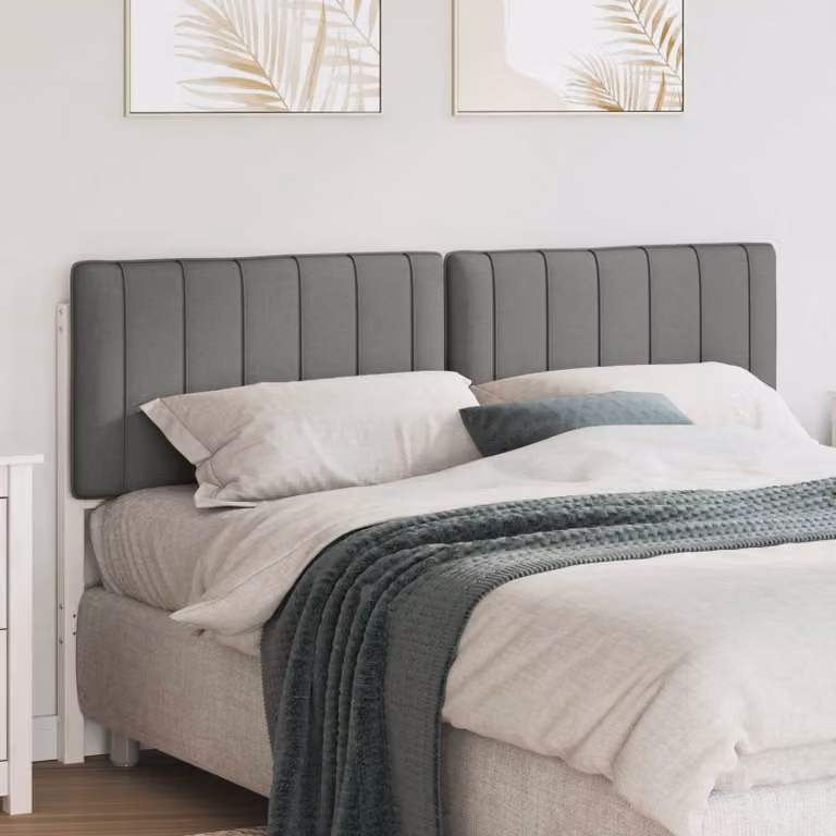 Testiera imbottita moderna vidaXL in pino massello, Bianco e Grigio, L: 155,5 cm