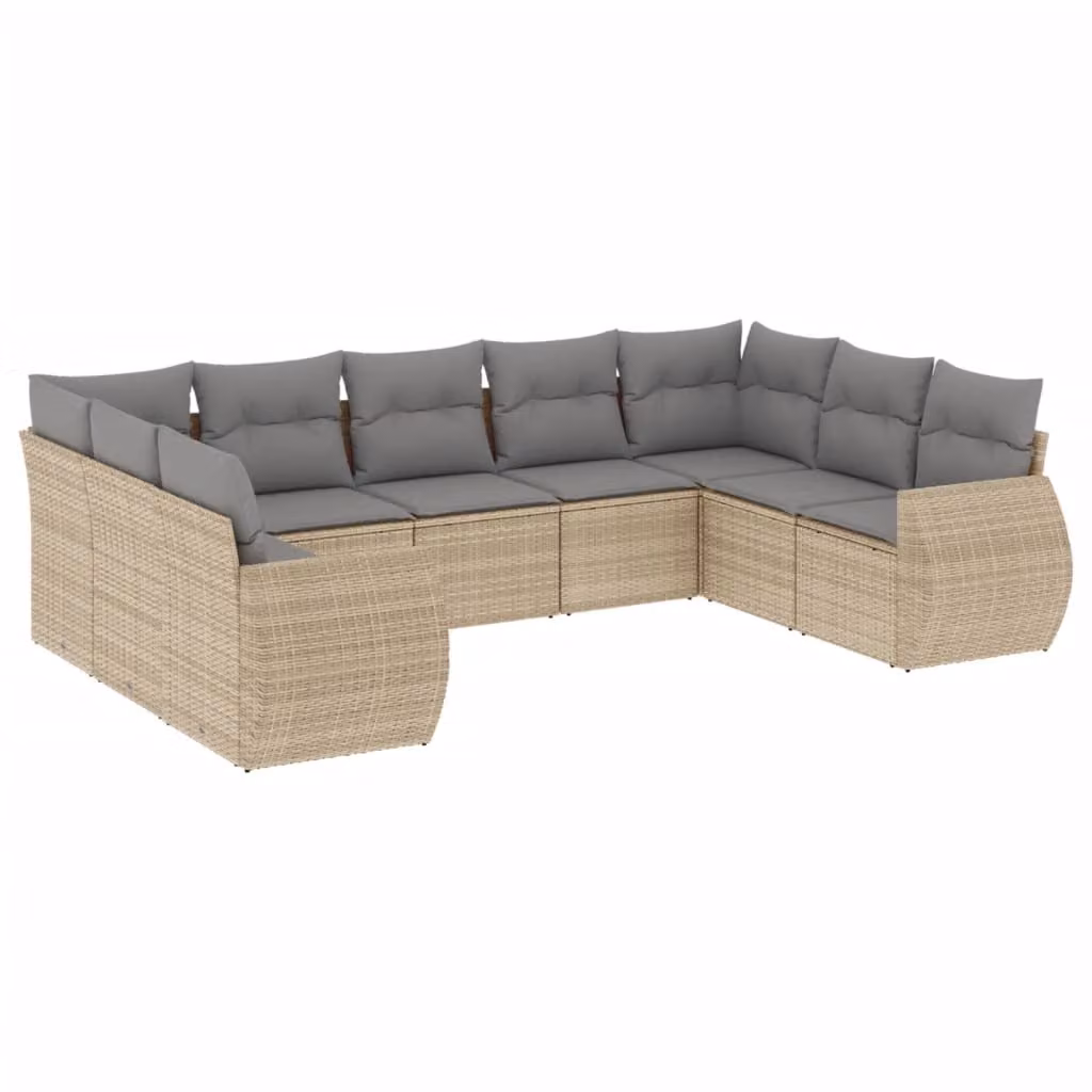 Set Divano da Giardino 9 pz con Cuscini Beige in Polyrattan
