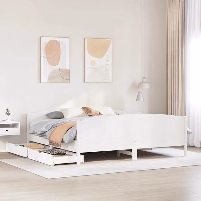 Letto senza Materasso-Struttura Letto Bianco 160x200 cm Legno Massello di Pino 956185
