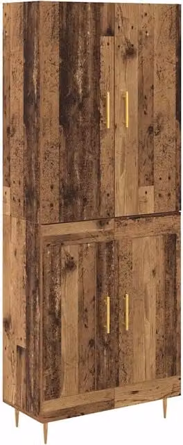 Credenza Buffet in Legno Multistrato con Finitura Legno Vecchio, Colore Marrone e Oro, H 180 x L 69,5 x P 34 cm