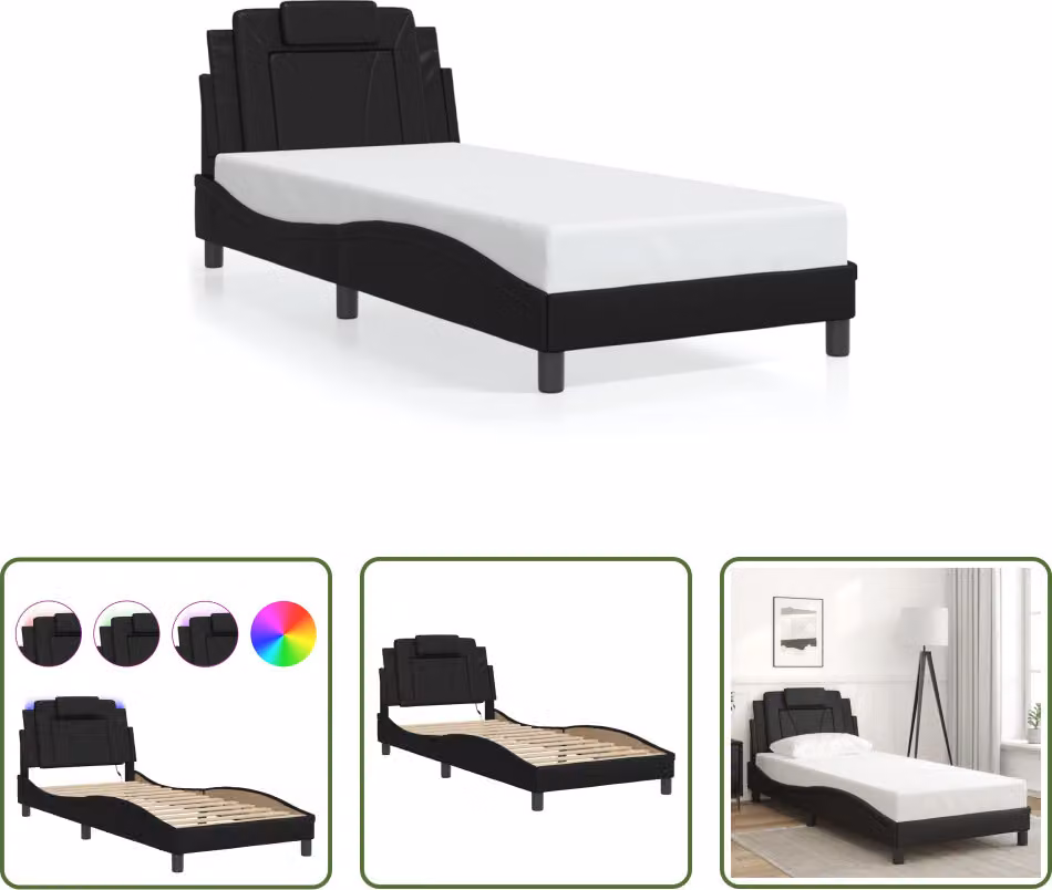 The Living Store Struttura letto con LED nero 90x190 cm in ecopelle