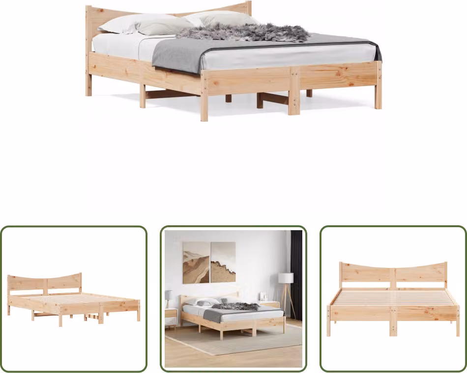 The Living Store Letto in legno massiccio con testiera 160x200 cm in pino