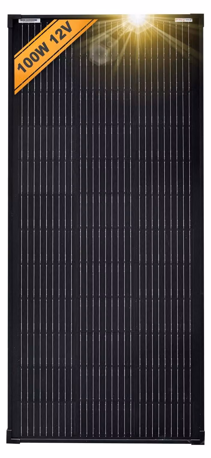 Pannello solare mon cristallino da 100W - 12 Volt - Telaio in alluminio nero - 54 x 102 cm - Fotovoltaico