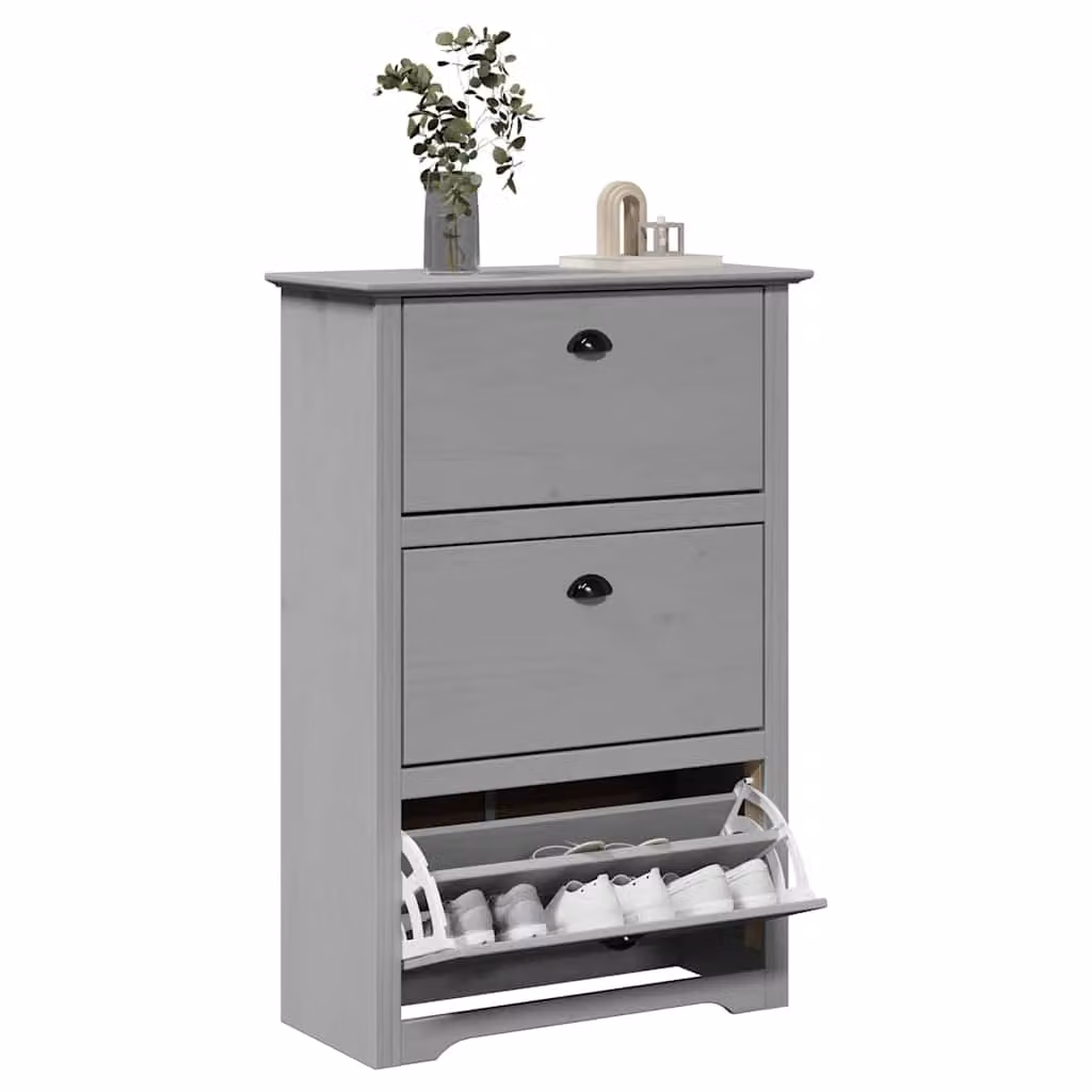 Scarpiera vidaXL BODO in stile rustico grigia con ante a battente e ripiani in legno e metallo L/P/H: 80 x 35 x 118 cm