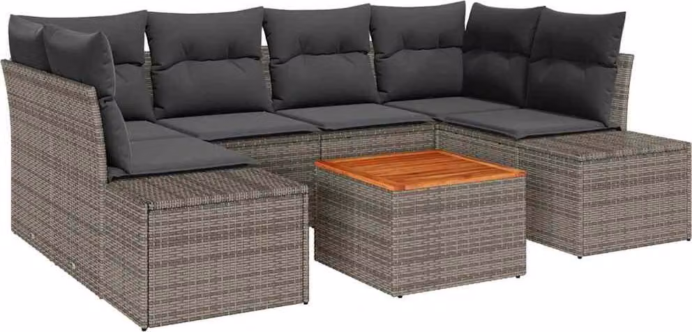 Set Divano da Giardino con cuscino 7 pcs Grigio polyrattan