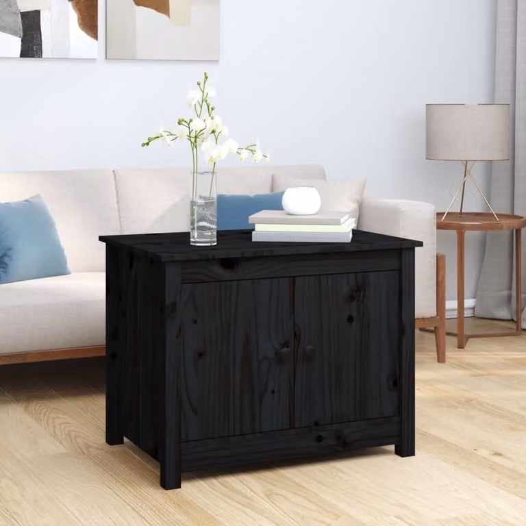 The Living Store tavolino nero 71x49x55 cm in legno di pino massiccio