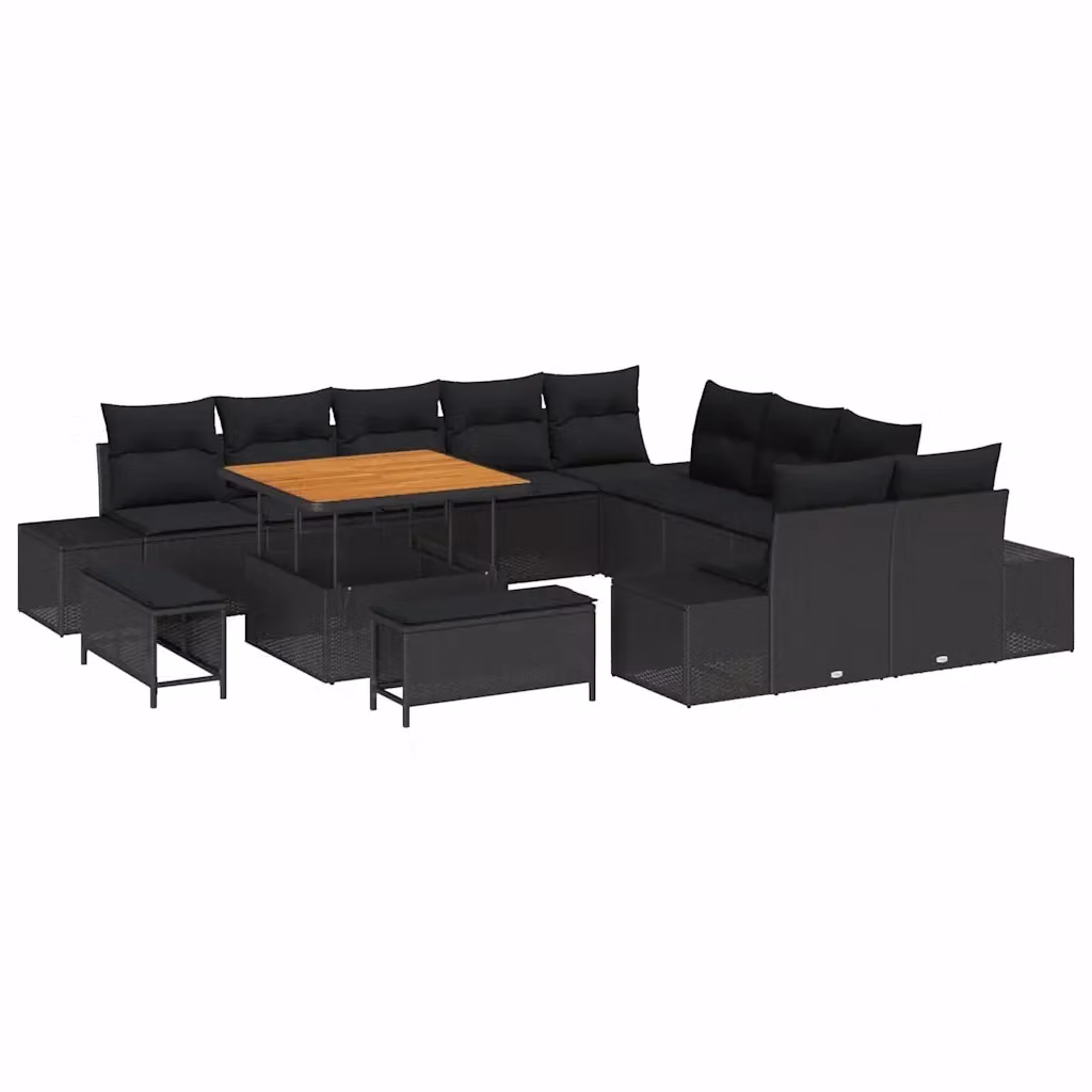 Set Divano da Giardino vidaXL a 13 posti con Tavolino e Ottoman, Colore Nero, Struttura in Acciaio e Cuscini in Tessuto Resistente ai Raggi UV – 2