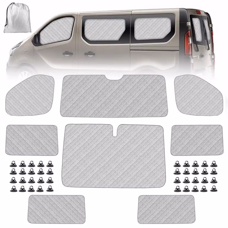 Kit di 8 protezioni parasole per parabrezza di camper, compatibile con Renault Trafic (modello lungo) dal 2015 al 2024