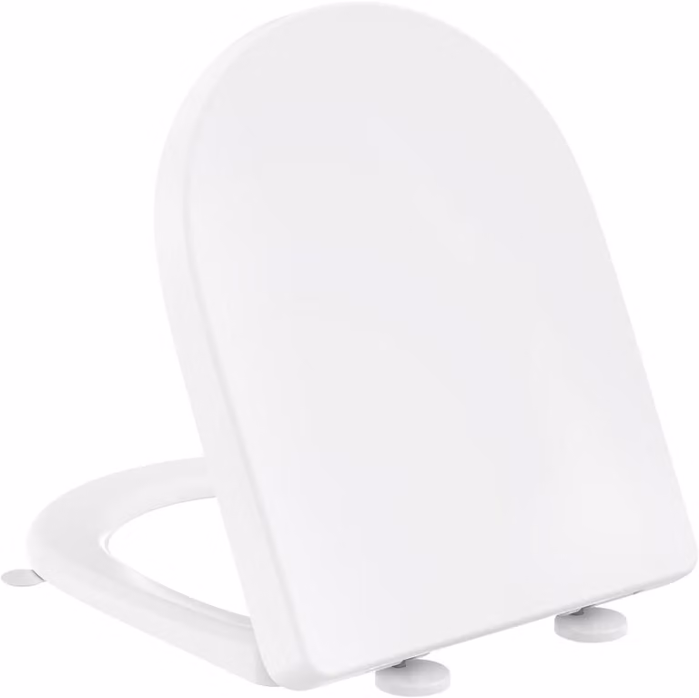 Copertura per WC a forma di "D" [Lunga] con sistema di chiusura ammortizzata - Coperchio rimovibile - Facile da installare - Sedile del WC resistente fino a 175 kg - Bianco - 45 × 36-1 × 5 cm