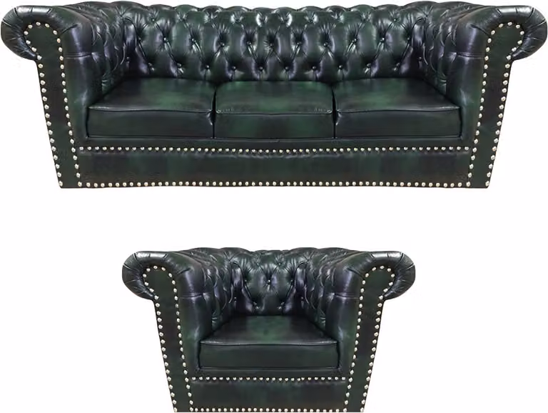 Grün Sofagarnitur Dreisitze Sofa Design Modern Sessel Chesterfield Wohnzimmer