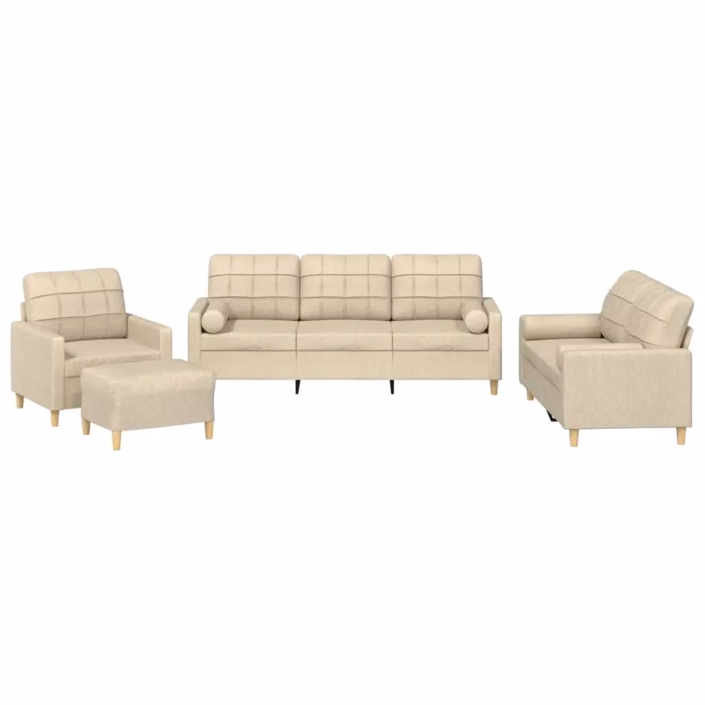 Set di divani moderno vidaXL in tessuto beige composto da un divano a 3 posti, un divano a 2 posti, un pouf e cuscini coordinati per il tuo soggiorno – 2