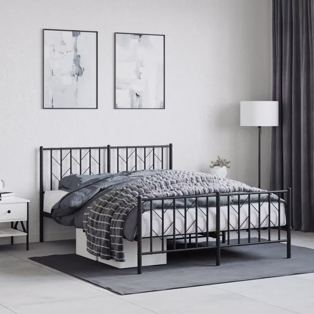 vidaXL Giroletto in metallo con testiera e pediera, Nero, L: 142 cm, P: 196 cm, H: 90 cm